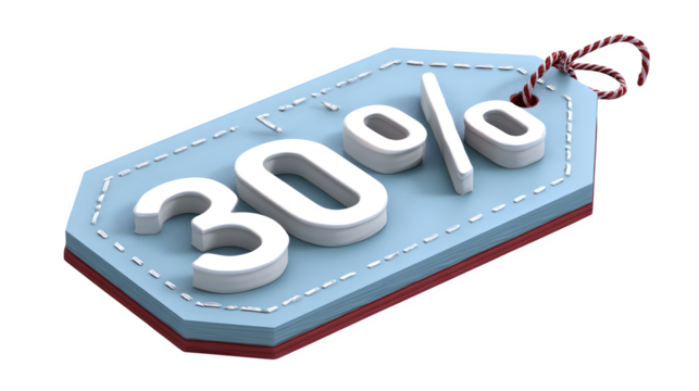 3D layered icon with 30% off tag on white background 