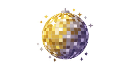 Shiny disco ball sparkles in golden gradient tones as a festive party decoration and dance symbol