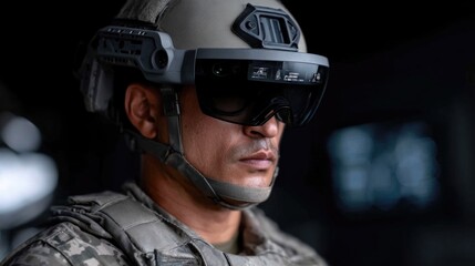 Modern Soldier Wearing Augmented Reality Combat Helmet