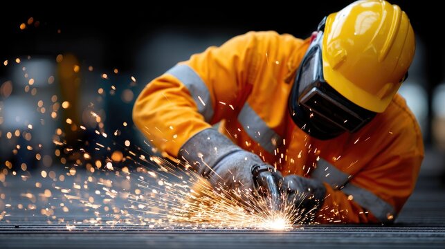 Worker welding metal with sparks