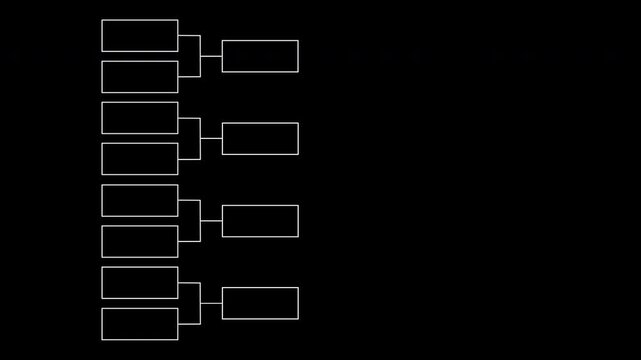 Team tournament bracket championship template animation. Championship bracket schedule for soccer, football, basketball, baseball. Tournament bracket templates isolated on black background.