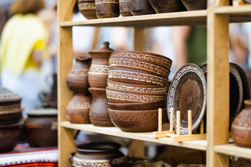 Ceramic dishes sold during Nations Fair, where masters from the national communities of Lithuania present their arts and crafts.