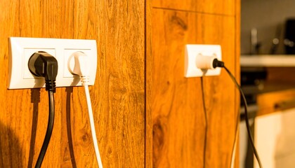 White electrical outlets on wooden wall