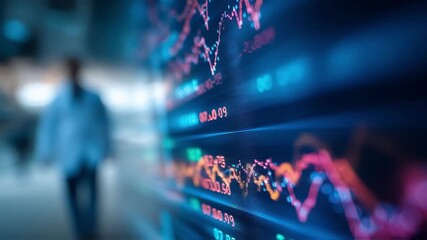 Medium shot emphasizing a dynamic healthplan stock graph beneath a prominent analyst reiterates rating message with outoffocus news tickers and market data scrolling behind. - Powered by Adobe