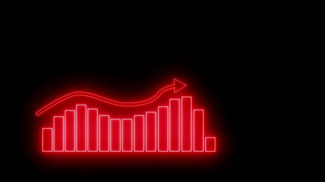 Neon Bar Chart with Downward Arrow, Technology-Inspired Business Report Chart with Neon Glow