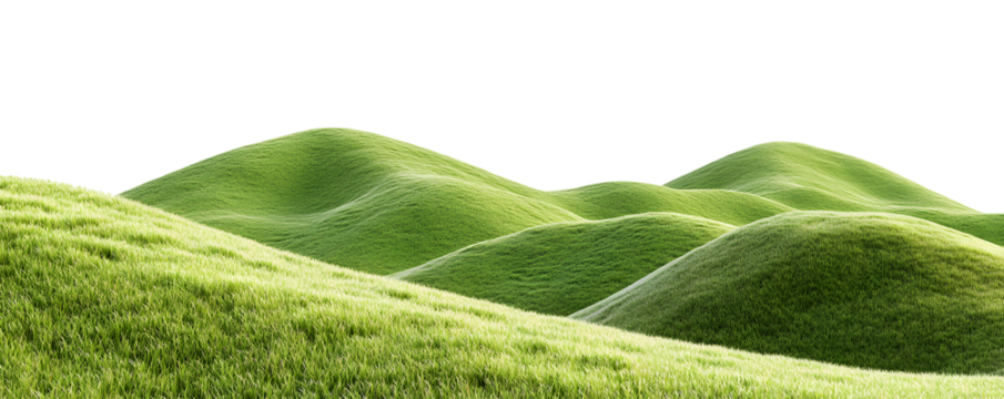 Rolling green grassy hills isolated on a transparent background