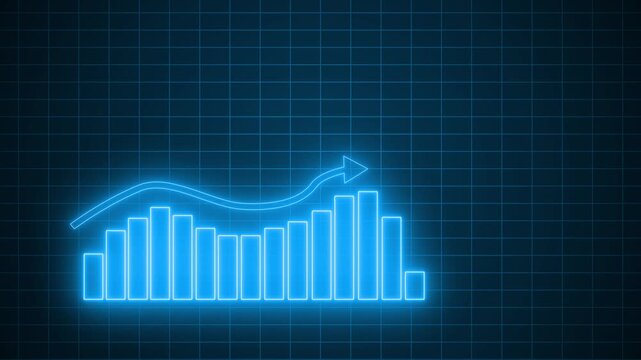 Neon Bar Chart with Downward Arrow, Technology-Inspired Business Report Chart with Neon Glow