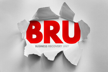 BRU acronym revealed through torn paper with “Business Recovery Unit” written beneath....