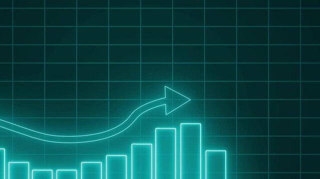 Neon Bar Chart with Downward Arrow, Technology-Inspired Business Report Chart with Neon Glow