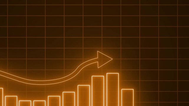 Neon Bar Chart with Downward Arrow, Technology-Inspired Business Report Chart with Neon Glow