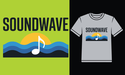 Obraz premium Soundwave T-Shirt Design with Sunset and Ocean Waves for Apparel and Merchandise Creation