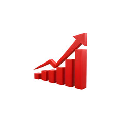 Red Upward Graph PNG – 3D Rising Trend Arrow Illustration – Isolated on Transparent Background PNG for Business & Analytics