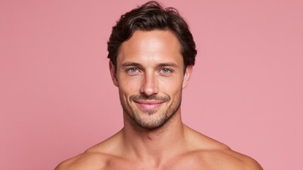 Obraz premium The man's inner beauty is evident as he confidently showcases his unique and healthy skin microbiome against a plain background