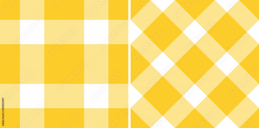 Poster vibrant, inviting yellow and white check patterns in classic diagonal styles. ideal for backgrounds,