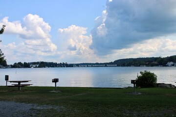 Serene Lake View Under a Dramatic Sky During a Peaceful Afternoon at the Waterfront