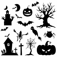 Halloween Clipart Vector  Pumpkins, Witches, Skulls & Black Cats.eps