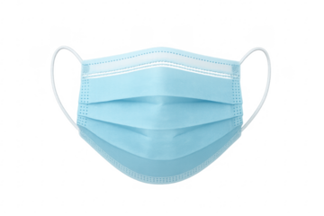 Light blue surgical mask on transparent background preventing virus transmission
