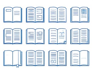 Collection of open books with different content