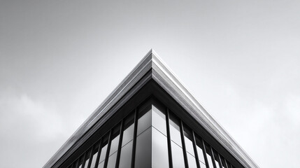 Modern building corner converging towards a bright sky. Minimalist monochrome design. Powerful imagery suitable for architecture, finance, or corporate themes.