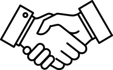 Line Art Handshake Illustration Symbol of Agreement, Cooperation and Partnership in Black and White, Ideal for Business and Collaboration Concepts