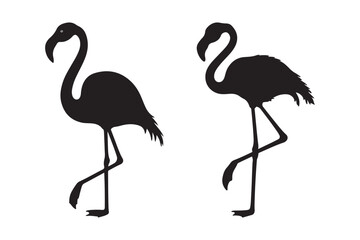 Two black flamingo silhouettes standing on one leg