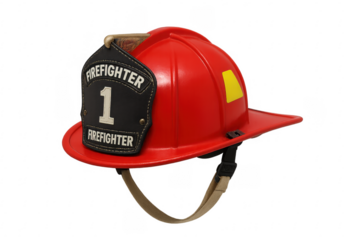 Red firefighter helmet number one showing transparent background