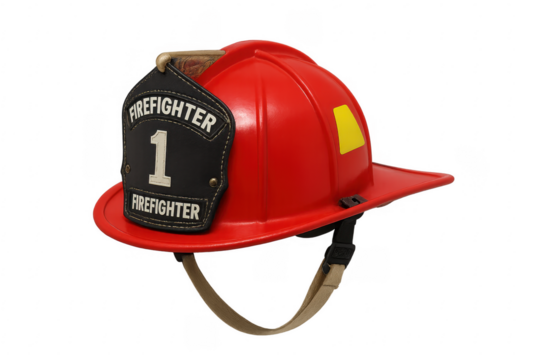 Red firefighter helmet number one showing transparent background