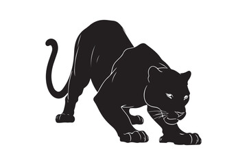 Sleek black panther crouching in a powerful stance