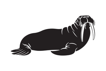Silhouette of a walrus with tusks
