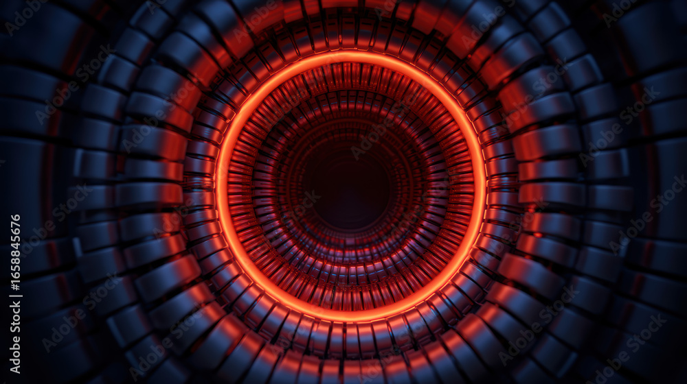 Aufkleber a mesmerizing, futuristic spiral structure illuminated by vibrant red and blue lights, creating a se
