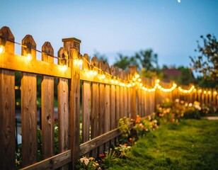 Wooden fence, string lights, garden