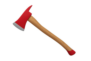Firefighter axe with wooden handle on transparent background