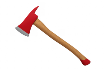 Firefighter axe with wooden handle on transparent background