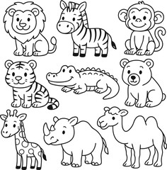 Obraz premium Animel set single black Line Icon vector design outline