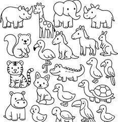 Animel set single black Line Icon vector design outline