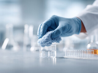Scientist in a lab, carefully handling a vial with gloves. Represents research, accuracy, or medical breakthrough. Ideal for science, health, or technology content.