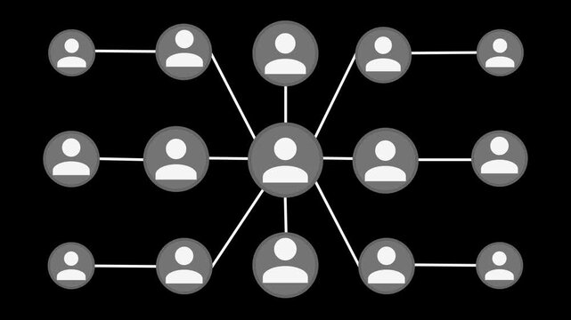 Network diagram with interconnected user icons animation