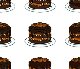 Seamless Chocolate Pecan Layer Cake Pattern Illustration