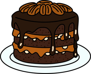 Chocolate Pecan Layer Cake Illustration