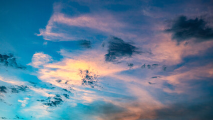 colorful clouds in the blue sky at sunset