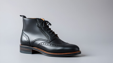 Classic black leather brogue boots with detailed perforations for men, cut out