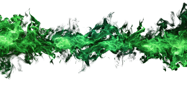 Abstract glowing green flames against black background