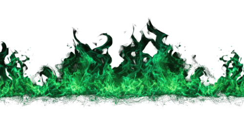 Vivid emerald green flames against a black background