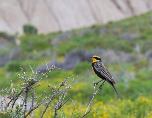 Yellow-hooded bird on a branch