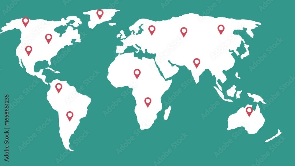 Poster g p s map navigation icon animation. world map travel route location animation. world globe map pin 