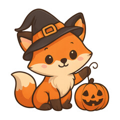 PNG Cute fox with Halloween pumpkin