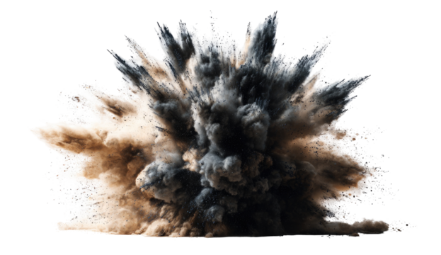 Explosion of light brown and dark gray dust