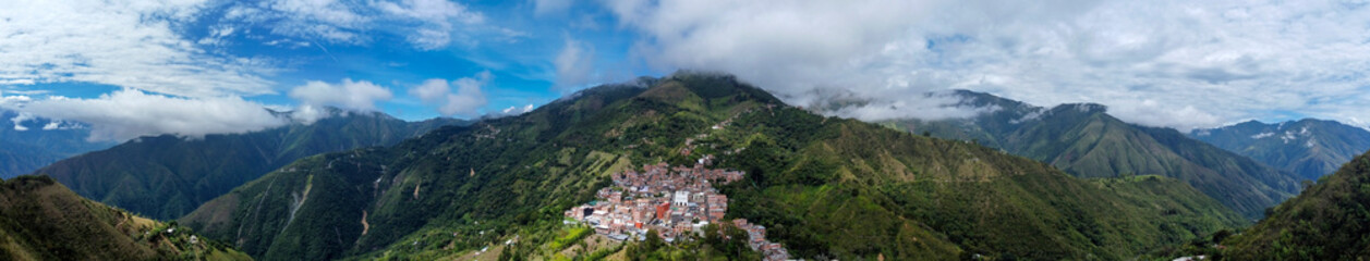Obraz premium Buritica, Antioquia, Colombia. August 3, 2025. Aerial view from a drone, located 1,339 meters above sea level.