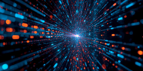 Colorful light rays create a dynamic visual effect in digital space