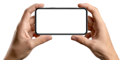 Hands holding a blank smartphone screen